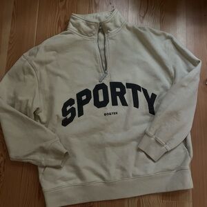 Sporty Quarter-Zip Sweatshirt - Cream by BO+TEE
